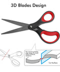 Two Pack 8 Inch Titanium Nonstick Scissors With Comfort Grip For Office And Craft, Red and Black, showing 3D blades design.