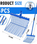 Three Sets Metal Manure Fork With Long Handle Pitch Fork Muck Rake For Gardening Horse Stall Stable Cleanup And Farm Work Heavy Duty 15 By 11 Inch Head Blue shown with dimensions
