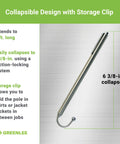 Collapsible Three Foot Cable Grabbing And Reaching Fish Pole For Easy Wire Pulling And Cable Installation with storage clip
