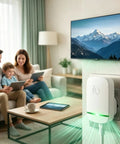 Power Pro Genius 2 Pack Household Voltage Stabilizer Box With Power Factor Optimization Tech in family living room setting.