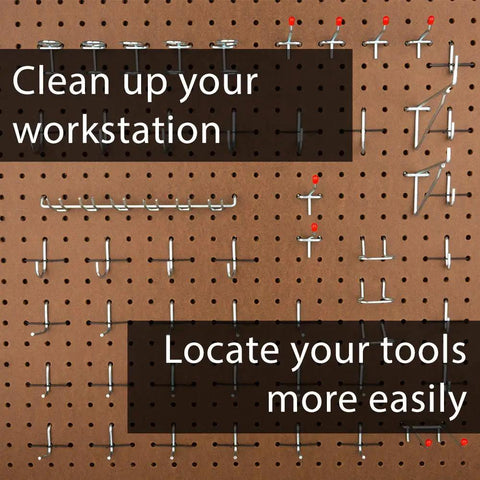 51 Piece Pegboard Hook Set for Garage Organization and Tool Storage installed on pegboard wall with hooks