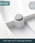 Close-up of non-slip base of Hassle Free 360 Spin Fridge Turntable, Top Tier Lazy Susan Organizer For Refrigerator Storage in crisp white.