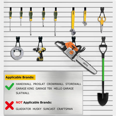Heavy Duty Slatwall Hooks 22 Pack Set With Multi Size U And J Hooks displayed with tools on slatwall panel
