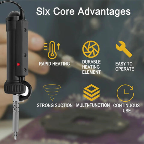 Desoldering Gun With 3 Nozzles Portable Electric Solder Sucker And Desolder Pump AC110V 30W highlighting six core advantages