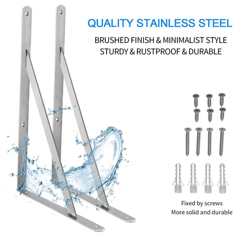 Heavy Duty 20 Inch Shelf Brackets Pack Of 2 550 Lb Capacity Solid Stainless Steel Rust Proof Indoor Outdoor use with screws