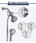 High Pressure Shower Head With Handheld Combo In Brushed Nickel 5 Settings 4 Inch Rain Head And Handheld 60 Inch Stainless Steel Slide Bar