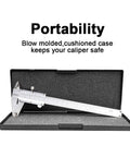 Pro Grade Vernier Caliper Measuring Tool In Stainless Steel, 6 Inch (150 mm), with protective case open