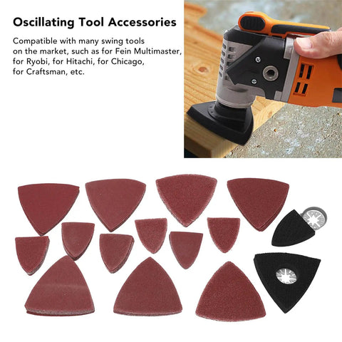 Heavy Duty Oscillating Tool Sanding Kit With Triangular Finger Pads And 100 Sandpaper Sheets, 60 Through 240 Grit Pack assortment of sanding pads.