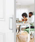 Two Pack 5.83 Inch Adhesive Cabinet Handles Self Stick Instant Install Drawer Pulls on white door for sliding wardrobe closet screen doors
