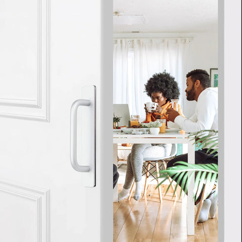Two Pack 5.83 Inch Adhesive Cabinet Handles Self Stick Instant Install Drawer Pulls on white door for sliding wardrobe closet screen doors