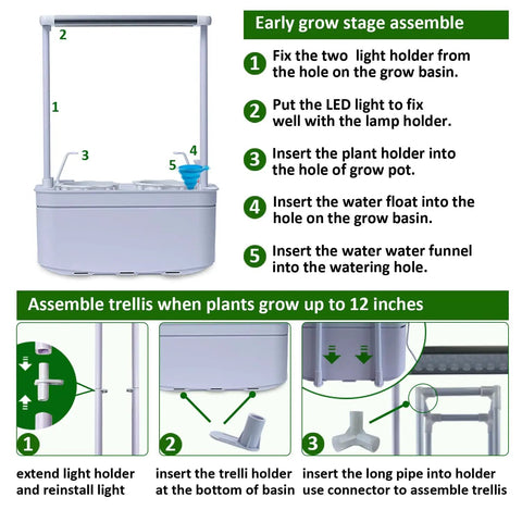 Assembly steps for Smart Indoor Hydroponic Garden System Kit With Trellis And LED Grow Light Plug N Play Setup