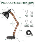 LED Desk Lamp With Wireless Charger And USB C Port Adjustable Swing Arm Sapele Wood Table Lamp specifications diagram