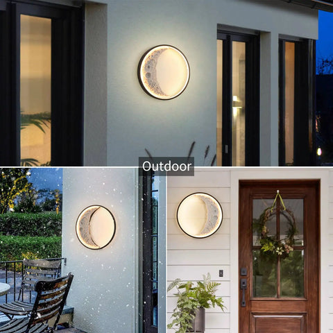 Moonlit Outdoor Wall Light 15.8 Inch Round Modern LED Exterior Waterproof Sconce on house walls with warm white glow