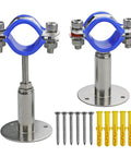 2 Pack Stainless Steel Pipe Clamp Supports With Adjustable Wall Or Ceiling Mounts For 45 To 48 mm OD Pipes Includes Screws And Silicone Pad