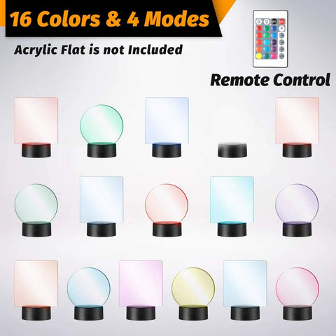 Six Piece 3D Night LED Light Bases With 16 Color Display And Remote USB Powered Acrylic Christmas Lamp Display For Restaurants And Shops Small Black Set Touch Or Remote Color Change, showing round and square light bases.