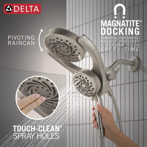 Heavy Duty Two In One Dual Shower Head With Killer High Pressure Spray And Detachable Handheld Sprayer Boasting Slick Five Settings Brushed Nickel Finish For Quick Tile Scrubbing And Luxury Home Refresh
