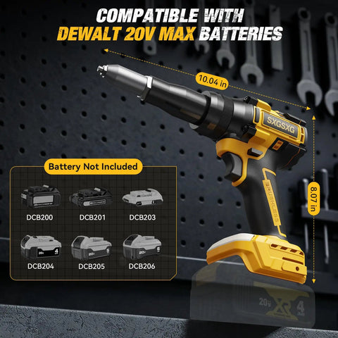 Cordless Rivet Gun for DeWalt 20V Max Battery Tool Only Bare Tool With Brushless Motor shown with compatible batteries