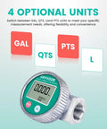 Inline Digital Water And Fuel Flow Meter Kit with IP68 waterproof casing, 360-degree swivel connector, and multiple unit options.