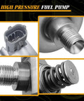Close-up of High Pressure Electric Fuel Pump For GM 3.6L V6 Cars And SUVs Fits Camaro Traverse Enclave Lacrosse Buick Allure Cadillac CTS STS GMC Acadia Saturn Outlook 2008-2011 2009-2017 Replacement Part showing connectors and spring mechanism.