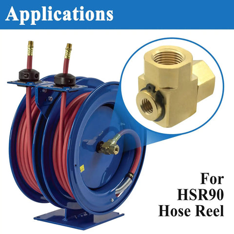 Half Inch NPT Female Swivel Fitting For HSR90 Hose Reel, Leak Proof Connection, Durable Replacement Part For Air Hose Reels, Compact 1.90 In Length By 1.69 In Height, 0.72 In OD, 1 Pack brass fitting on HSR90 reel
