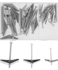 Heavy Duty Toggle Bolt And Wing Nut Kit 24 Pieces One Quarter Inch Three Sixteenths Inch And One Eighth Inch Sizes Galvanized Iron Drywall Anchors
