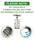 Diagram showing 4 Inch NPT Female Rotary Sluice Valve with open and closed positions, highlighting 304 Stainless Steel Gate Valve features.