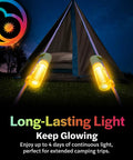LED Tent String Lights For Guylines 4 Pack Bright Green Camping Lights clipped to tent ropes at night