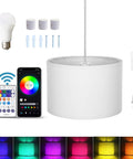 Plug And Play Pendant Light With Smart Color Changing Bulb And Wireless Remote Hanging Lamp For Farmhouse Decor Game Changer Lighting For Living Room And Bedroom Super Chill Setup with white shade and remote
