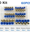 Heavy Duty 1 2 3 4 5 6 Pack 4mm 6mm 8mm 10mm 12mm Air Joint Connector Push In Hose Tube Pneumatic Fitting D Kit For Cool Rigged Job, 60pcs brass