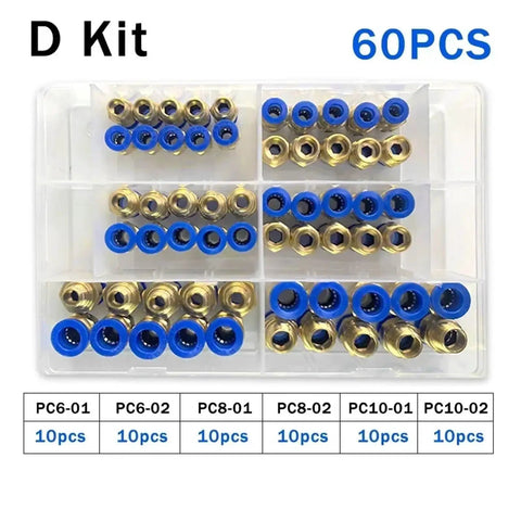 Heavy Duty 1 2 3 4 5 6 Pack 4mm 6mm 8mm 10mm 12mm Air Joint Connector Push In Hose Tube Pneumatic Fitting D Kit For Cool Rigged Job, 60pcs brass