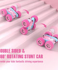 Pink Remote Control Car For Girls, Rechargeable 2.4Ghz RC Truck With Double Sided 360 Degree Rotating Stunts on stairs