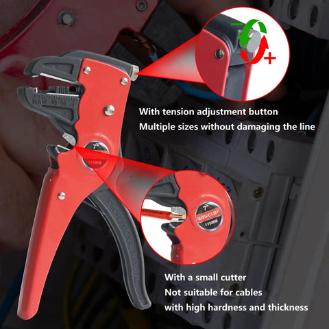 Automatic Wire Stripper And Cutter 7 Inch Eagle Nose Pliers with tension adjustment button in use