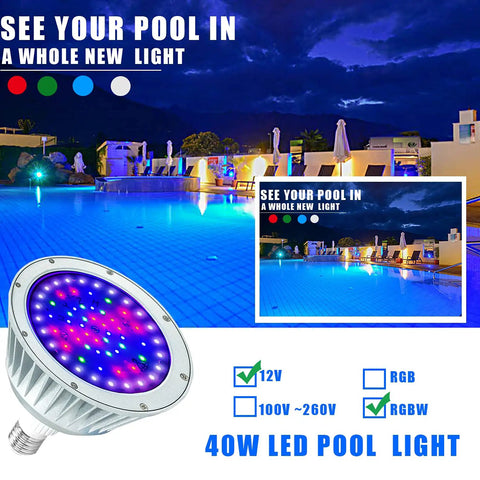 Waterproof 12V RGBW LED Pool Light Bulb for Inground Pools Dope Color Changing with Universal 12V Compatibility E26 E27