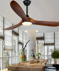 Farmhouse outdoor ceiling fan with lights, 60 inch wood blade damp rated for patios gazebos and porches, interior view