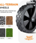 Close-up of all-terrain wheel on Heavy Duty Collapsible Wagon With All Terrain Wheels And Drink Holders 220 Lbs Capacity Foldable Utility Cart