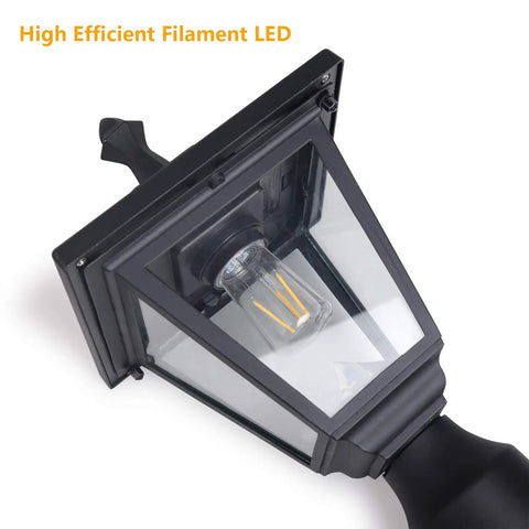 Outdoor Solar Post Lights Set Die Cast Aluminum Waterproof LED Pillar Lamps With Real Glass showing high efficient filament LED