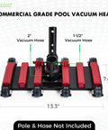 Front view of Commercial Grade Pool Vacuum Head With Wheels 14 Inch Extra Wide Heavy Duty Vacuum Cleaner showing red components