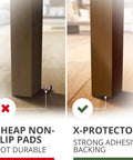 Comparison of cheap non-slip pads failing and X-Protector non slip furniture pads effectively gripping a wooden floor.
