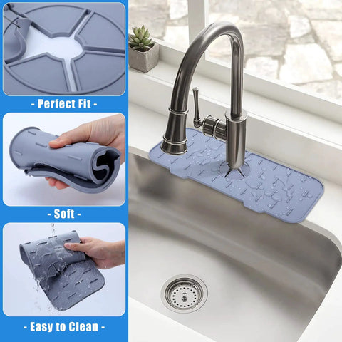 Silicone Faucet Splash Guard Mat For Kitchen Sink, Drip Catcher Tray To Keep Counter Dry, No Mess, Faucet Handle Drip Tray.