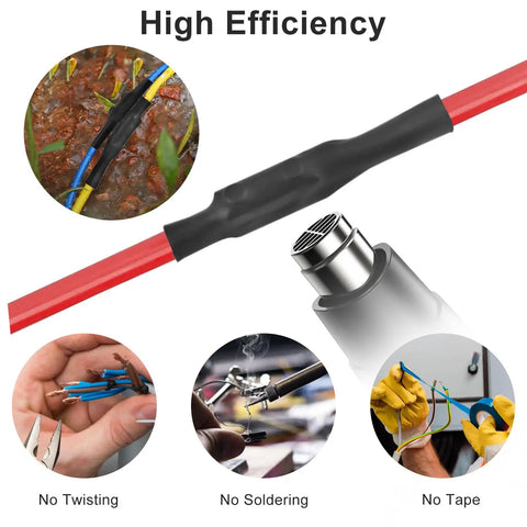 Heavy Duty 6 8 10 AWG Wire Connector Nut Kit With 80A Splicing Screws And Quick Wiring Connection Brass Terminals Screw Fixed Heat Shrink Butt Wire Connectors Set Of 10 For DIYers And Pros demonstrating heat shrink connection, no soldering or twisting required.