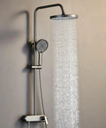 Piano Key Shower System Wall Mounted Exposed Gun Gray 3 in 1 with rain shower and hand shower features.