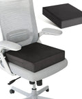 Ergonomic Recliner Seat Cushion 18 By 18 Inch Thick Gel Fill For Seniors To Pop Up Easy On Sofas Couches And Chairs With Durable Dark Grey Slipcover Fabric Perfect For Pain Relief And Comfort on a gray office chair.