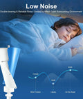 Two Blade 100W 12V Vertical Axis Wind Turbine With Controller, low noise, durable aluminum, white and blue, sleeping child background