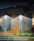 Powerful Solar Outdoor Lights With Motion Sensor and 240 Bright COB LEDs illuminating house exterior