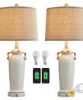 25.75 Inch Farmhouse Ceramic Table Lamps Set Of 2 With 3 Way Dimmable Touch Control Modern Vintage Rustic Nightstand Bedside Lamps USB