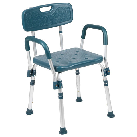 Hercules Series Adjustable Navy Bath And Shower Chair, 300 Pound Capacity, Quick Release Back And Arms