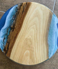 12 Inch Rotating Lazy Susan With Ocean Wave Resin On Turquoise Painted Wood Turntable Handmade Modern Dining Table Centerpiece