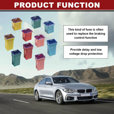 Kickass 30 Pc Automotive Fuse Assortment Kit With Heavy Duty Copper Contacts Color Coded Amperage Ratings in various colors on a scenic road.