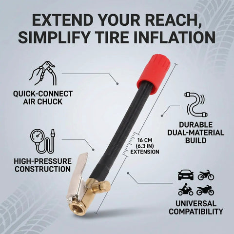Badass Flexible Tire Inflator Extension Tube 16 Cm With M6 Quick Connect Clip On Air Chuck Hose For Cars Motorcycles Bikes Easy Release Valve To Reach Recessed Stems Zero Fuss Hassle Free Maintenance Ride Check Solid Sweet Deal, 16 cm black hose