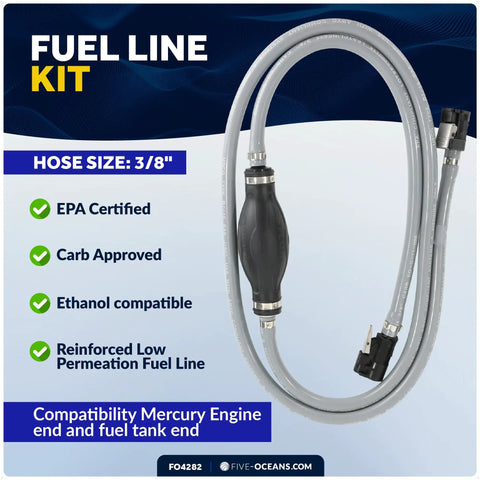Mercury Engine End Compatible Boat Fuel Line Kit Three Eighths Inch By Six Foot, Leakproof Outboard Fuel Line With Pro Grade Primer Bulb